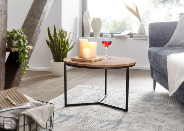 Akazienholz Couchtisch_ Elegantes Design_ Stauraum_ Robustes Eisengestell - KADIMA DESIGN_Größe_ 60x60x38 cm_