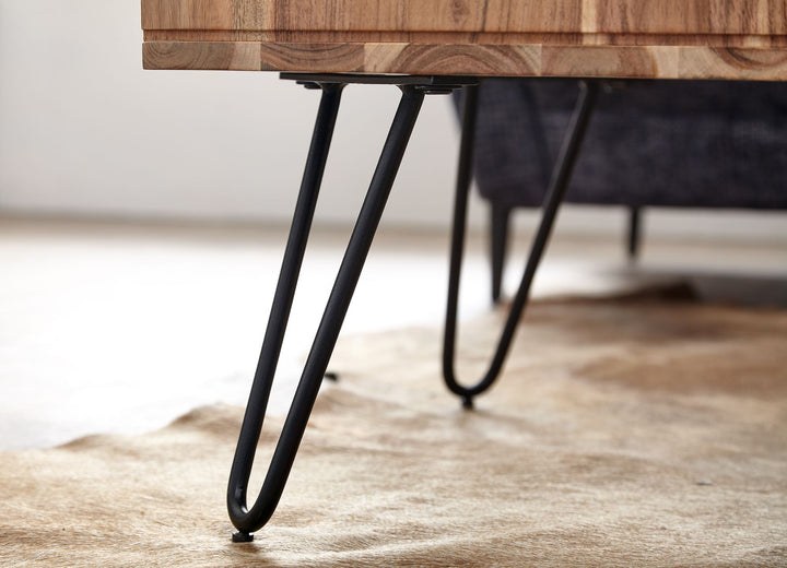 Massiver Akazienholz Couchtisch_ Modernes Design_ Metallgestell_ Stauraum - KADIMA DESIGN_Größe_ 60x60x40 cm_