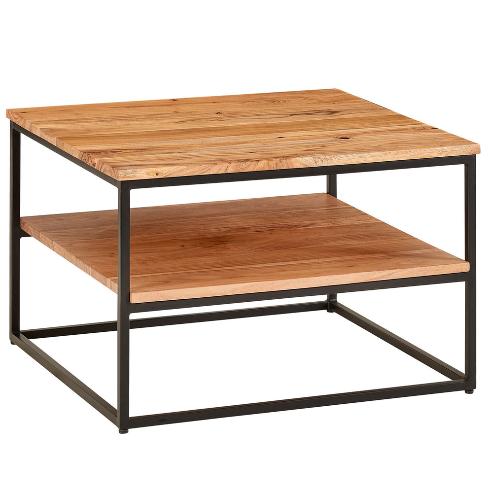 Industrial Couchtisch aus Akazienholz und Metallbeinen_ Platzsparendes Design_ Handgefertigt_ Zwei Ablageflächen - KADIMA DESIGN_Größe_ 60x60x41 cm_