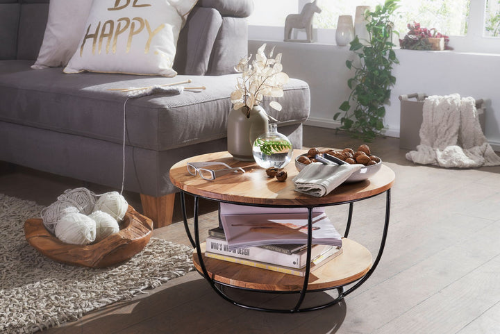 Industrial Couchtisch aus Akazienholz_ schwarze Edelstahlbeine_ handgefertigt - KADIMA DESIGN_Größe_ 60x60x34 cm_