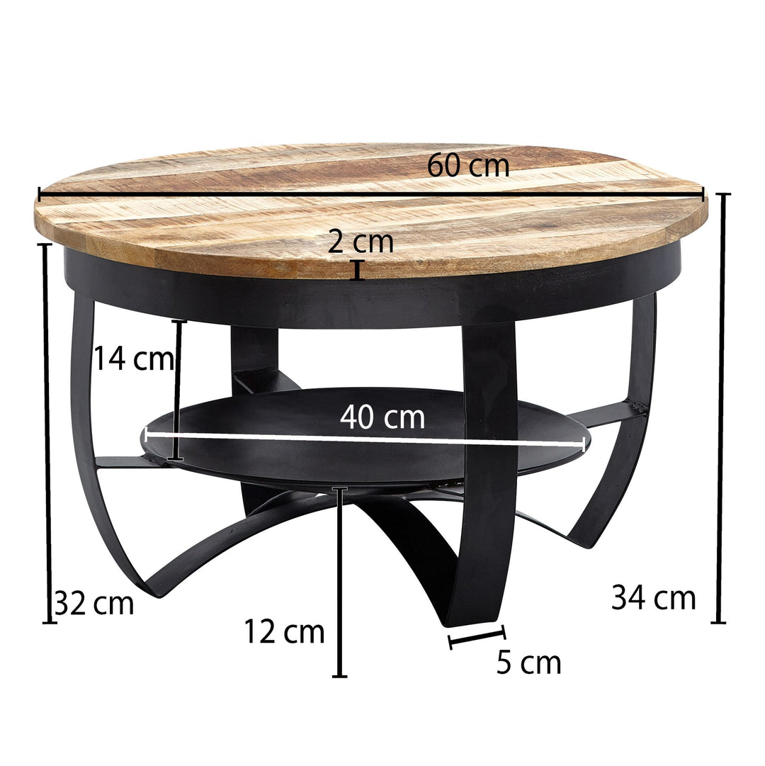 Couchtisch_ industrieller Stil_ recyceltes Mango-Massivholz_ Braun/Schwarz - KADIMA DESIGN_Größe_ 60x60x34 cm_