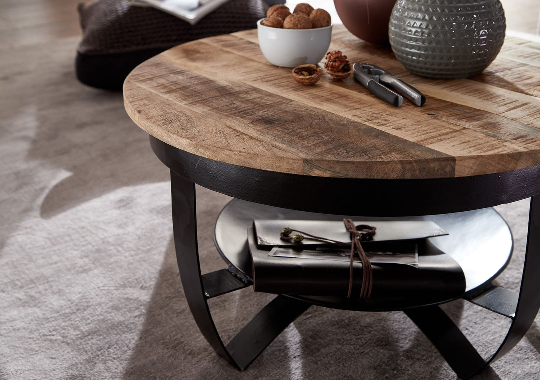 Couchtisch_ industrieller Stil_ recyceltes Mango-Massivholz_ Braun/Schwarz - KADIMA DESIGN_Größe_ 60x60x34 cm_