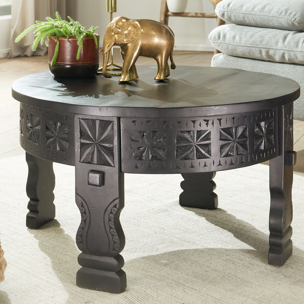 Orientalischer Couchtisch_ Schwarz lackiertes Massivholz_ Handgefertigt - KADIMA DESIGN_Größe_ 60x60x36 cm_