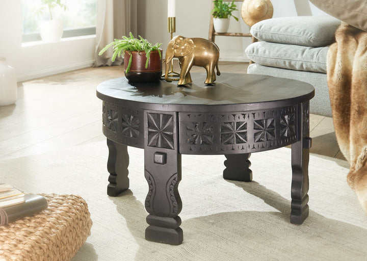 Orientalischer Couchtisch_ Schwarz lackiertes Massivholz_ Handgefertigt - KADIMA DESIGN_Größe_ 60x60x36 cm_