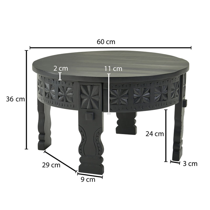Orientalischer Couchtisch_ Schwarz lackiertes Massivholz_ Handgefertigt - KADIMA DESIGN_Größe_ 60x60x36 cm_