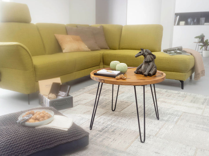 KADIMA DESIGN Couchtisch für Wohnzimmer aus Sheeshamholz mit Haarnadelbeinen- Modernes Design_ große Ablagefläche_Braun_#sku_BARWL5.960#