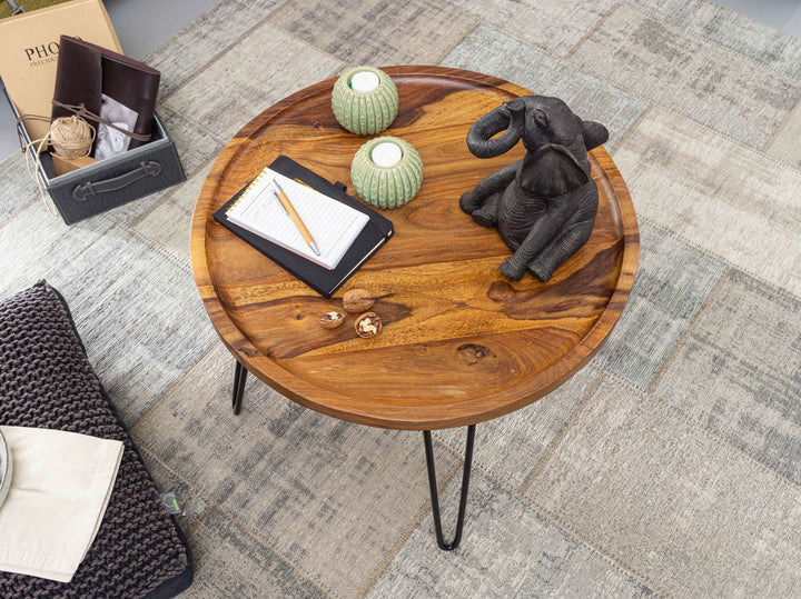 Sheeshamholz Couchtisch_ Haarnadelbeine_ modernes Design_ große Ablagefläche - KADIMA DESIGN_Größe_ 60x60x45 cm_