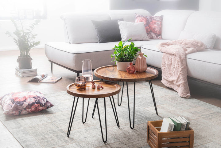Sheeshamholz Couchtisch_ Haarnadelbeine_ modernes Design_ große Ablagefläche - KADIMA DESIGN_Größe_ 60x60x45 cm_