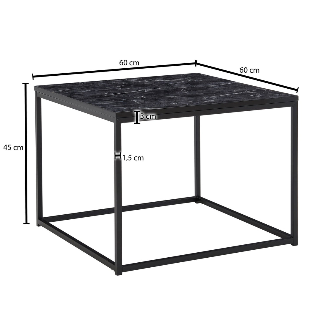 Quadratischer Couchtisch_ Marmor-Optik_ Metallgestell_ Industrial-Stil_ pflegeleicht_ verschiedene Farben - KADIMA DESIGN_Farbe_ Schwarz_ Material_ Holz_ Größe_ 60x60x45 cm_