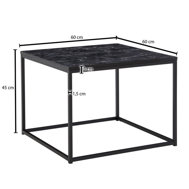 Quadratischer Couchtisch_ Marmor-Optik_ Metallgestell_ Industrial-Stil_ pflegeleicht_ verschiedene Farben - KADIMA DESIGN_Farbe_ Schwarz_ Material_ Holz_ Größe_ 60x60x45 cm_