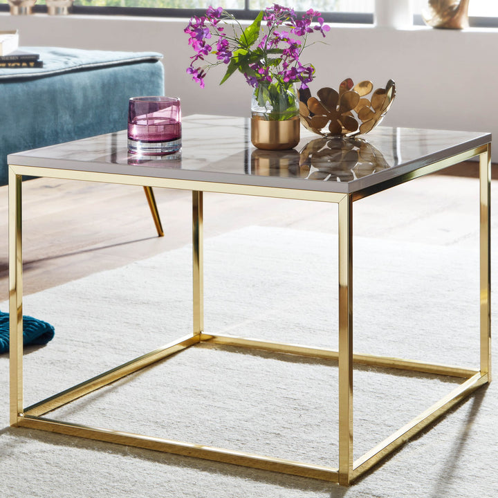 Quadratischer Couchtisch_ Marmor-Optik_ Metallgestell_ Industrial-Stil_ pflegeleicht_ verschiedene Farben - KADIMA DESIGN_Farbe_ Weiß_ Material_ Holz_ Größe_ 60x60x45 cm_