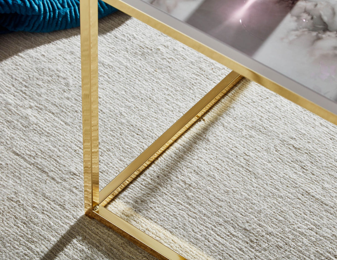Quadratischer Couchtisch_ Marmor-Optik_ Metallgestell_ Industrial-Stil_ pflegeleicht_ verschiedene Farben - KADIMA DESIGN_Farbe_ Weiß_ Material_ Holz_ Größe_ 60x60x45 cm_