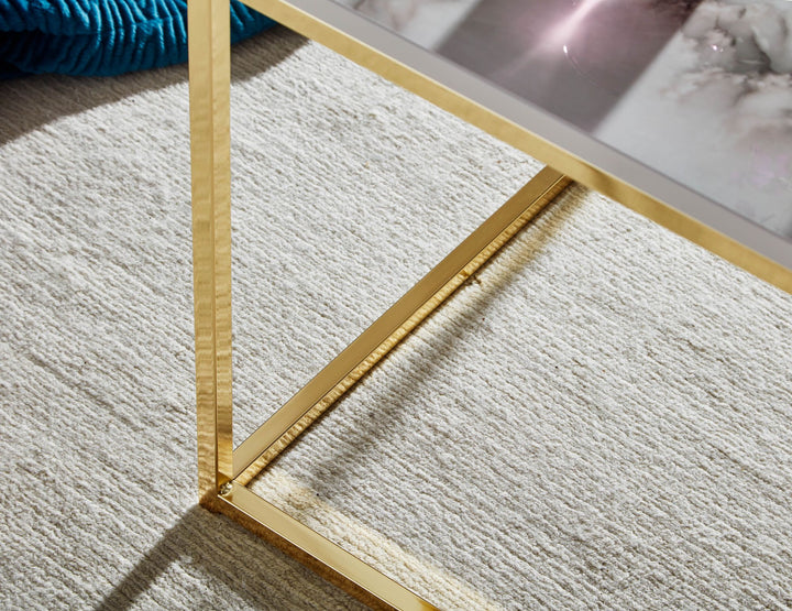 Quadratischer Couchtisch_ Marmor-Optik_ Metallgestell_ Industrial-Stil_ pflegeleicht_ verschiedene Farben - KADIMA DESIGN_Farbe_ Weiß_ Material_ Holz_ Größe_ 60x60x45 cm_
