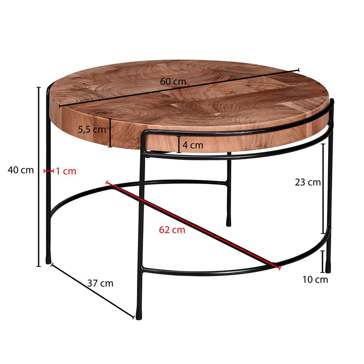 Industrial-Stil Couchtisch aus Akazienholz_ 62x40x62 cm_ Mattschwarzes Metallgestell - KADIMA DESIGN_Größe_ 62x62x40 cm_
