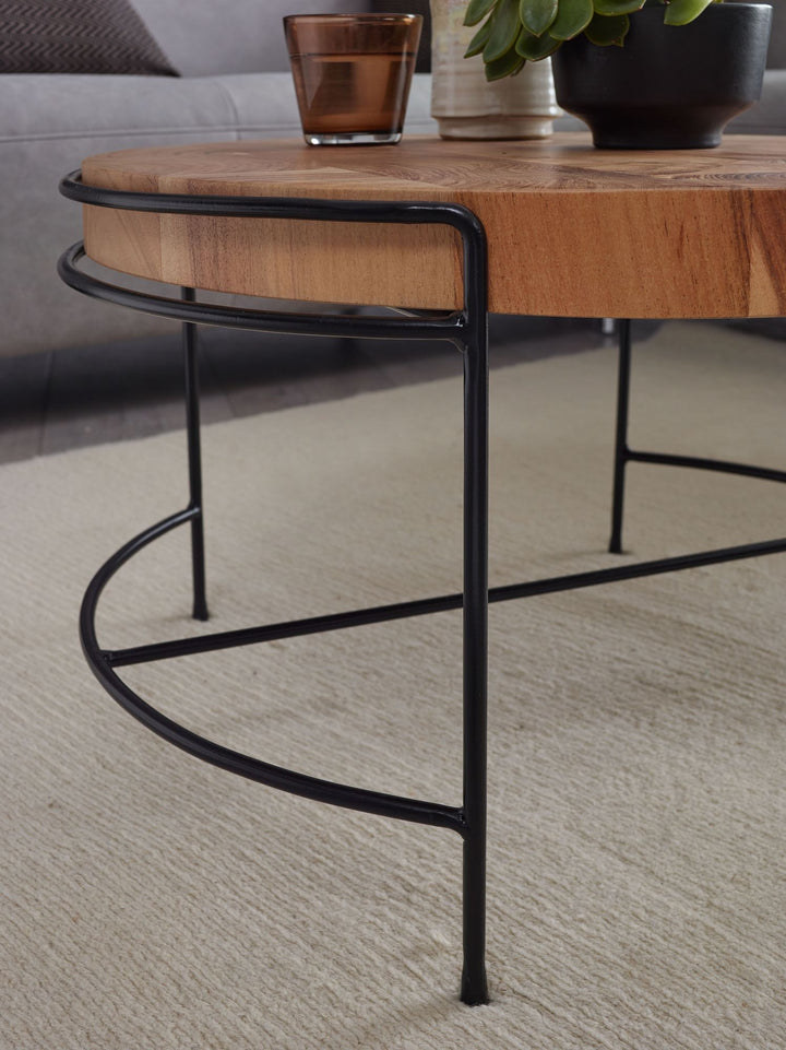 Industrial-Stil Couchtisch aus Akazienholz_ 62x40x62 cm_ Mattschwarzes Metallgestell - KADIMA DESIGN_Größe_ 62x62x40 cm_