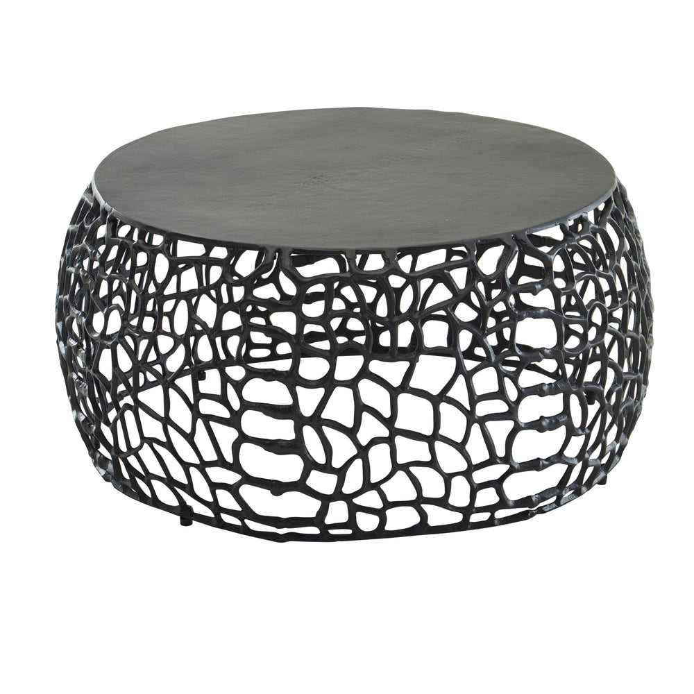 Couchtisch ASTLUX_ Aststruktur_ lackiertes Aluminium_ handgefertigt_ Anti-Rutsch-Noppen_ Ablagefläche - KADIMA DESIGN_Farbe_ Schwarz_ Größe_ 66x66x30 cm_