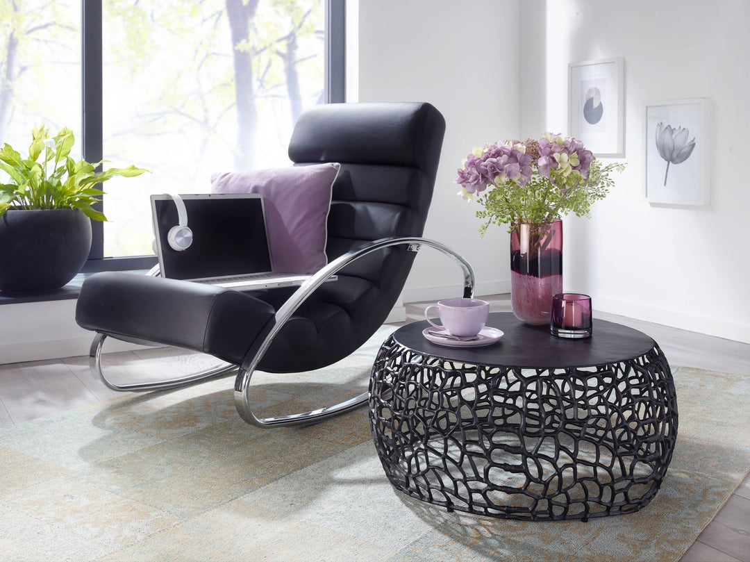 Couchtisch ASTLUX_ Aststruktur_ lackiertes Aluminium_ handgefertigt_ Anti-Rutsch-Noppen_ Ablagefläche - KADIMA DESIGN_Farbe_ Schwarz_ Größe_ 66x66x30 cm_