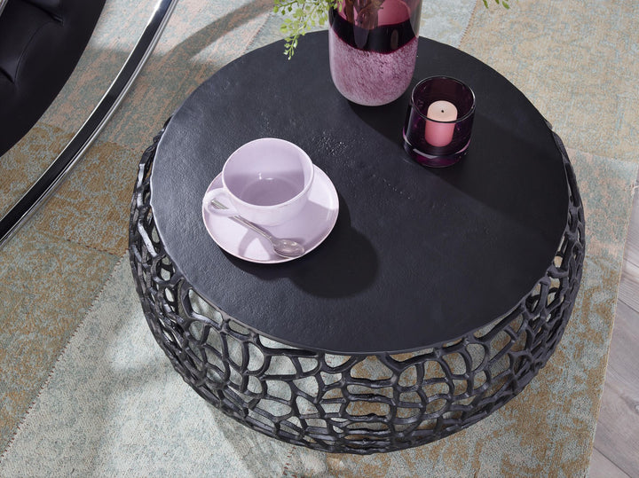 Couchtisch ASTLUX_ Aststruktur_ lackiertes Aluminium_ handgefertigt_ Anti-Rutsch-Noppen_ Ablagefläche - KADIMA DESIGN_Farbe_ Schwarz_ Größe_ 66x66x30 cm_
