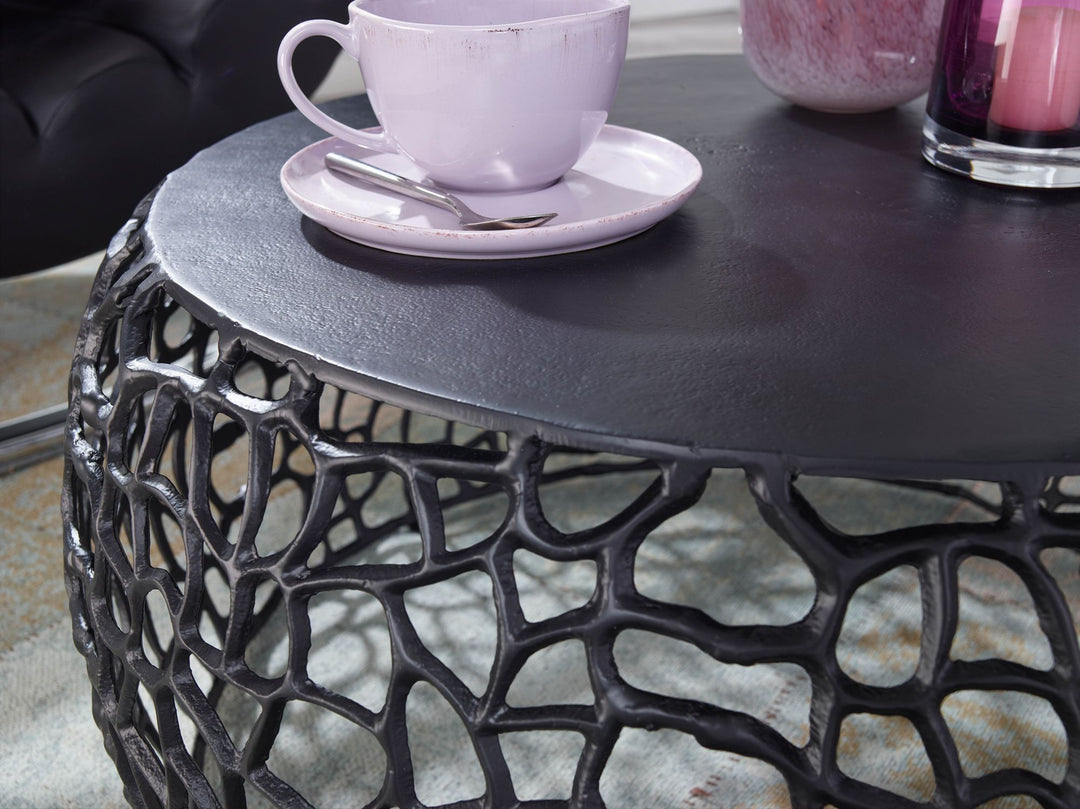 Couchtisch ASTLUX_ Aststruktur_ lackiertes Aluminium_ handgefertigt_ Anti-Rutsch-Noppen_ Ablagefläche - KADIMA DESIGN_Farbe_ Schwarz_ Größe_ 66x66x30 cm_