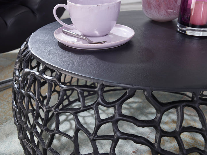 Couchtisch ASTLUX_ Aststruktur_ lackiertes Aluminium_ handgefertigt_ Anti-Rutsch-Noppen_ Ablagefläche - KADIMA DESIGN_Farbe_ Schwarz_ Größe_ 66x66x30 cm_