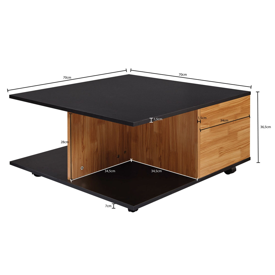 Couchtisch RAPIDO_ 70x70x36_5 cm_ 2 Schubladen_ Rollen_ Melaminharzbeschichtung_ Weiß/Anthrazit - KADIMA DESIGN_Farbe_ Anthrazit_ Größe_ 70x70x36 cm_