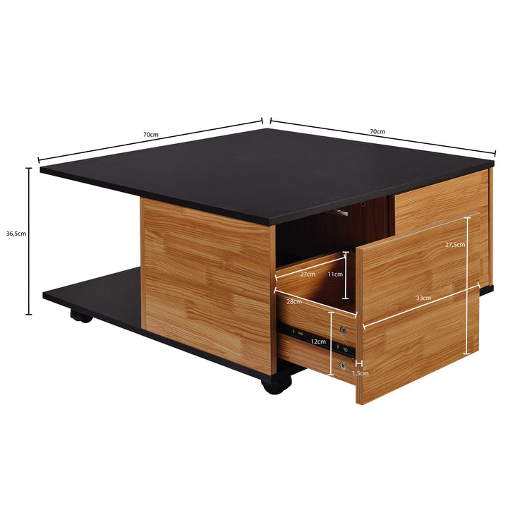 Couchtisch RAPIDO_ 70x70x36_5 cm_ 2 Schubladen_ Rollen_ Melaminharzbeschichtung_ Weiß/Anthrazit - KADIMA DESIGN_Farbe_ Anthrazit_ Größe_ 70x70x36 cm_