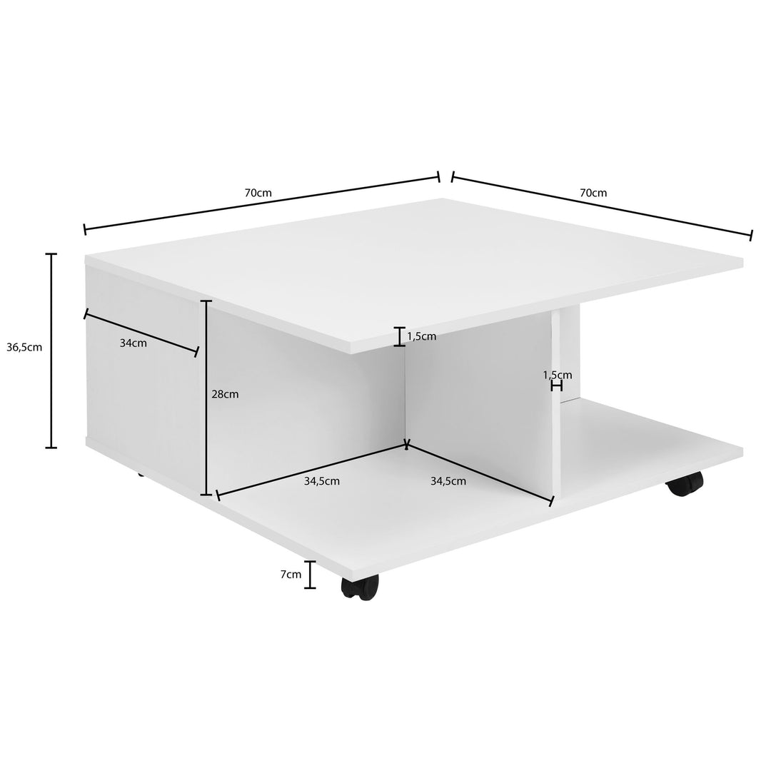 Couchtisch RAPIDO_ 70x70x36_5 cm_ 2 Schubladen_ Rollen_ Melaminharzbeschichtung_ Weiß/Anthrazit - KADIMA DESIGN_Farbe_ Weiß_ Größe_ 70x70x36 cm_