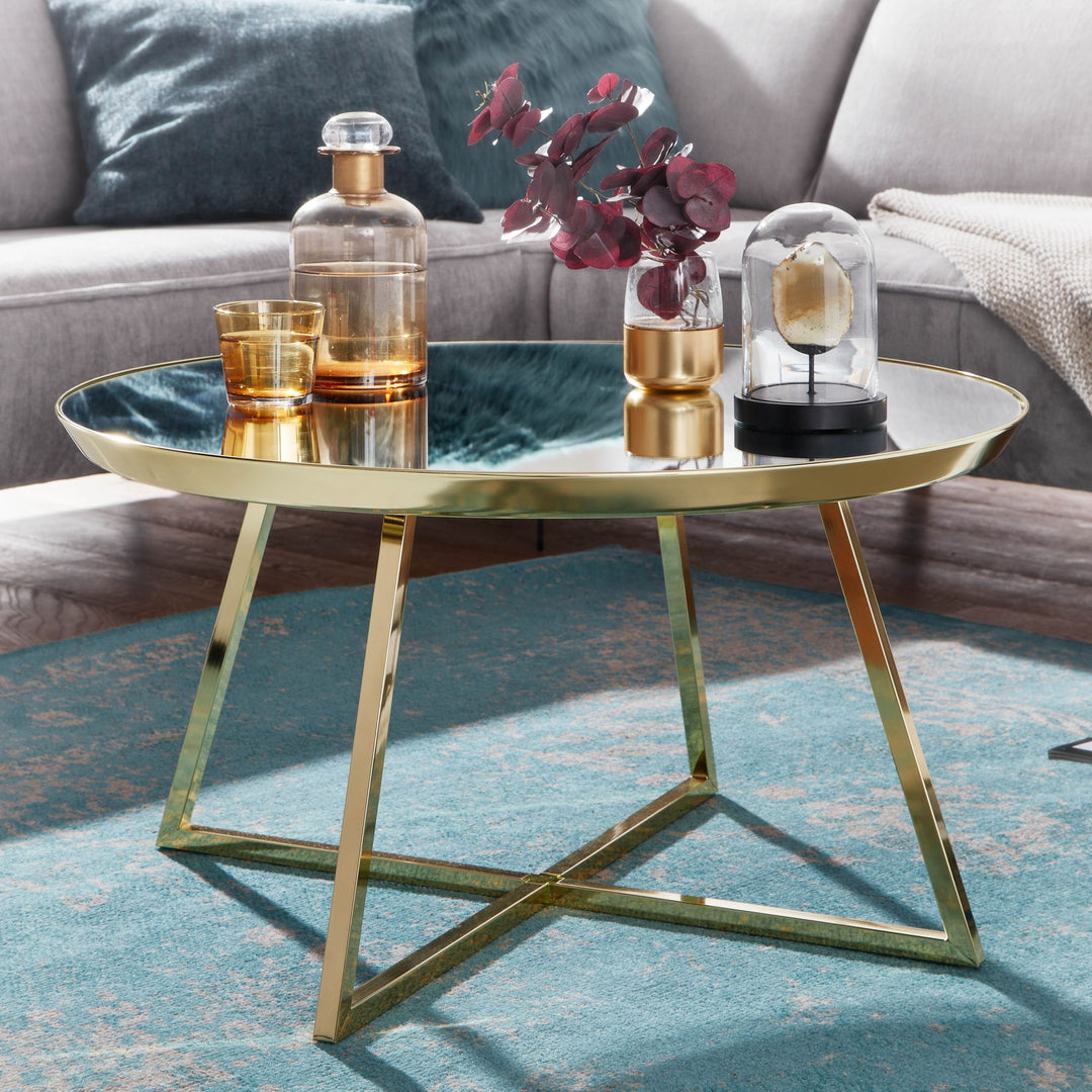 Couchtisch OGGLIO_ Verspiegelte Tischplatte_ glänzendes Metallgestell_ 76x76x41 cm_ Spiegelglas/Stahl - KADIMA DESIGN_Farbe_ Gold_ Größe_ 76x76x41 cm_#sku_BARWL6.613#