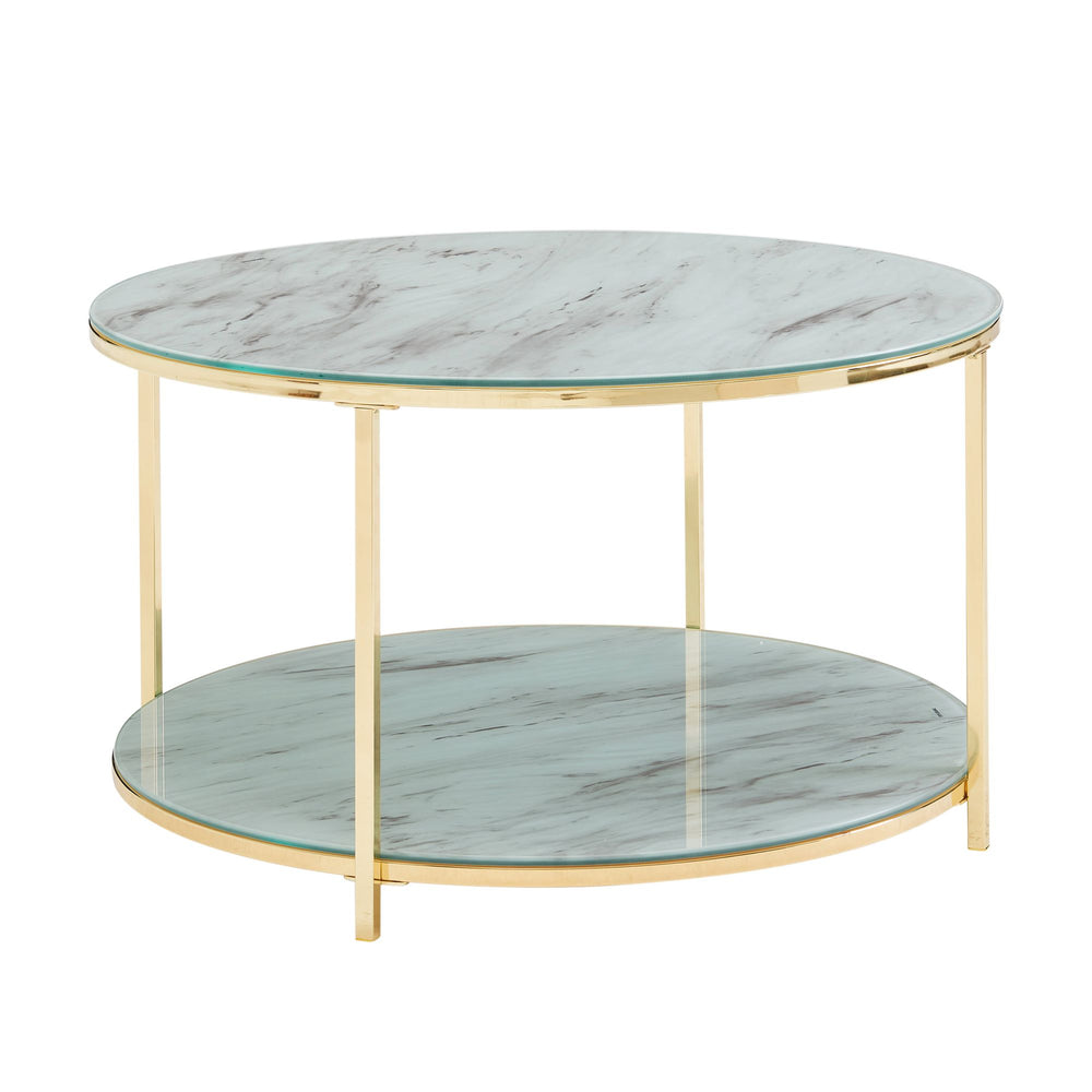 Couchtisch TREBBIA_ Glas-Metall Mix_ 2 Ablagen_ 80x80x45 cm_ Marmoroptik_ stabil - KADIMA DESIGN_Farbe_ Gold_ Größe_ 80x80x45 cm_