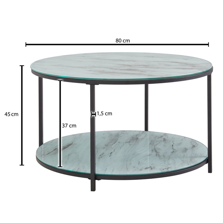 Couchtisch TREBBIA_ Glas-Metall Mix_ 2 Ablagen_ 80x80x45 cm_ Marmoroptik_ stabil - KADIMA DESIGN_Farbe_ Weiß_ Größe_ 80x80x45 cm_