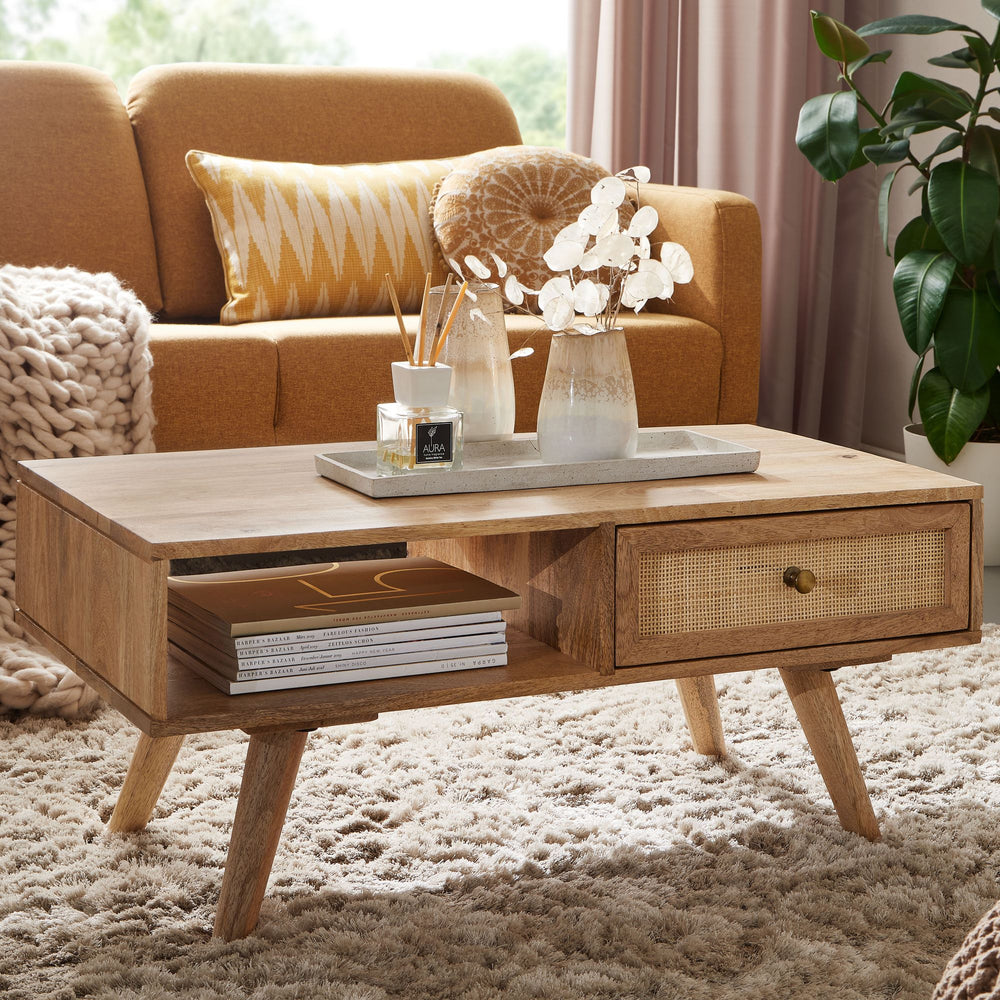 Massiver Mango-Holz Couchtisch mit Ablagefläche_ Zeitlos_ geräumig &amp; stabil - KADIMA DESIGN_Größe_ 90x45x40 cm_