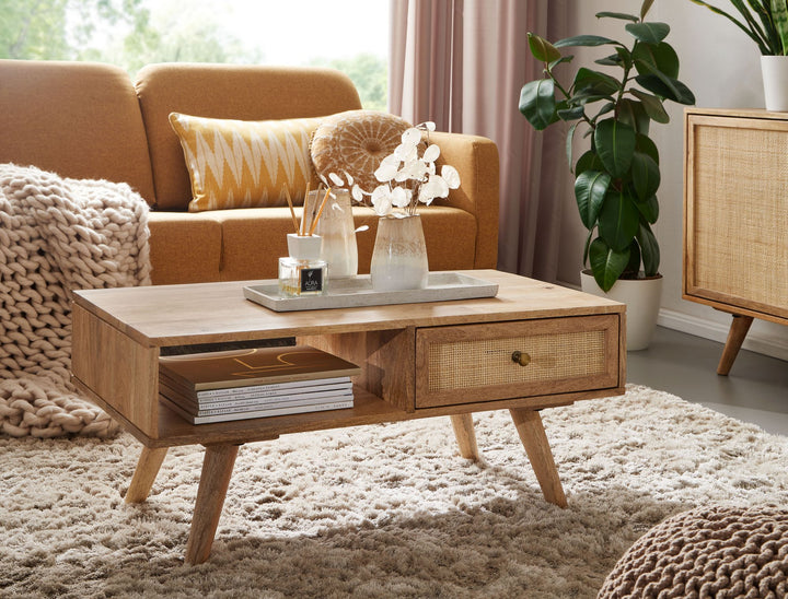 Massiver Mango-Holz Couchtisch mit Ablagefläche_ Zeitlos_ geräumig &amp;amp; stabil - KADIMA DESIGN_Größe_ 90x45x40 cm_