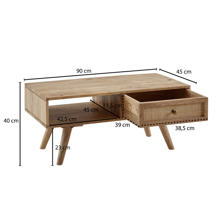 Massiver Mango-Holz Couchtisch mit Ablagefläche_ Zeitlos_ geräumig &amp;amp; stabil - KADIMA DESIGN_Größe_ 90x45x40 cm_