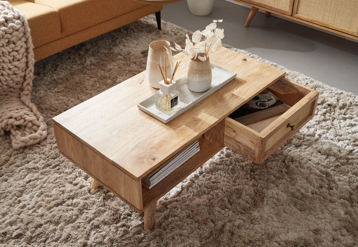 Massiver Mango-Holz Couchtisch mit Ablagefläche_ Zeitlos_ geräumig &amp;amp; stabil - KADIMA DESIGN_Größe_ 90x45x40 cm_