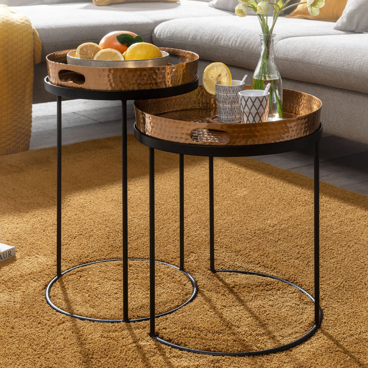 Beistelltische NERA_ Hammerstruktur_ Griffmulden_ Aluminium &amp;amp; Stahl_ abnehmbare Tischplatten - KADIMA DESIGN_Farbe_ Gold_ Größe_ 38x38x45 cm_
