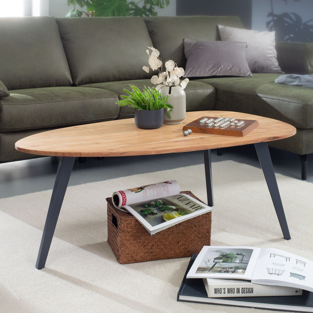 Couchtisch Akazie_ Massivholz_ moderne Nierenform_ stabile Metallbeine - KADIMA DESIGN_Größe_ 110x60x45 cm_