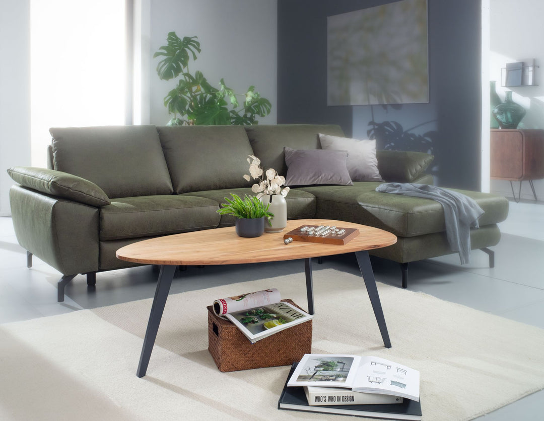 Couchtisch Akazie_ Massivholz_ moderne Nierenform_ stabile Metallbeine - KADIMA DESIGN_Größe_ 110x60x45 cm_