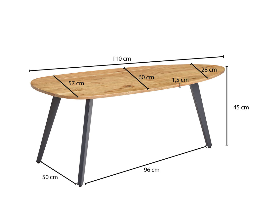 Couchtisch Akazie_ Massivholz_ moderne Nierenform_ stabile Metallbeine - KADIMA DESIGN_Größe_ 110x60x45 cm_