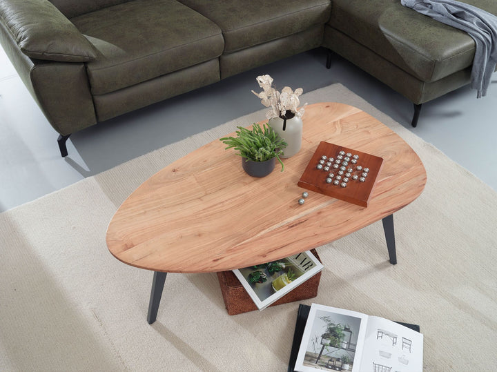 Couchtisch Akazie_ Massivholz_ moderne Nierenform_ stabile Metallbeine - KADIMA DESIGN_Größe_ 110x60x45 cm_