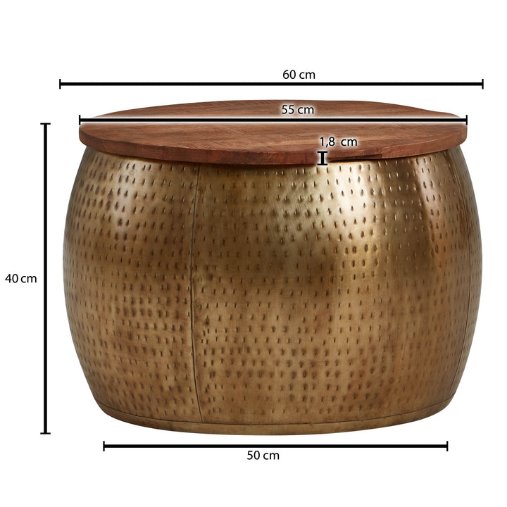 Moderner Couchtisch &amp;quot;Aurora&amp;quot; aus Massivholz_ Braun/Gold_ mit elegantem Design und Stauraum - KADIMA DESIGN_Größe_ 60x60x40 cm_