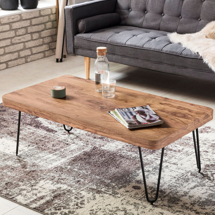 Couchtisch BALU Massivholz_ Rechteckig_ Metallbeine_ handgefertigt_ einzigartige Maserung - KADIMA DESIGN_Farbe_ Beige_ Größe_ 115x60x40 cm_