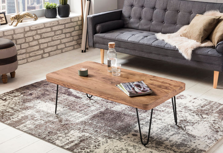Couchtisch BALU Massivholz_ Rechteckig_ Metallbeine_ handgefertigt_ einzigartige Maserung - KADIMA DESIGN_Farbe_ Beige_ Größe_ 115x60x40 cm_