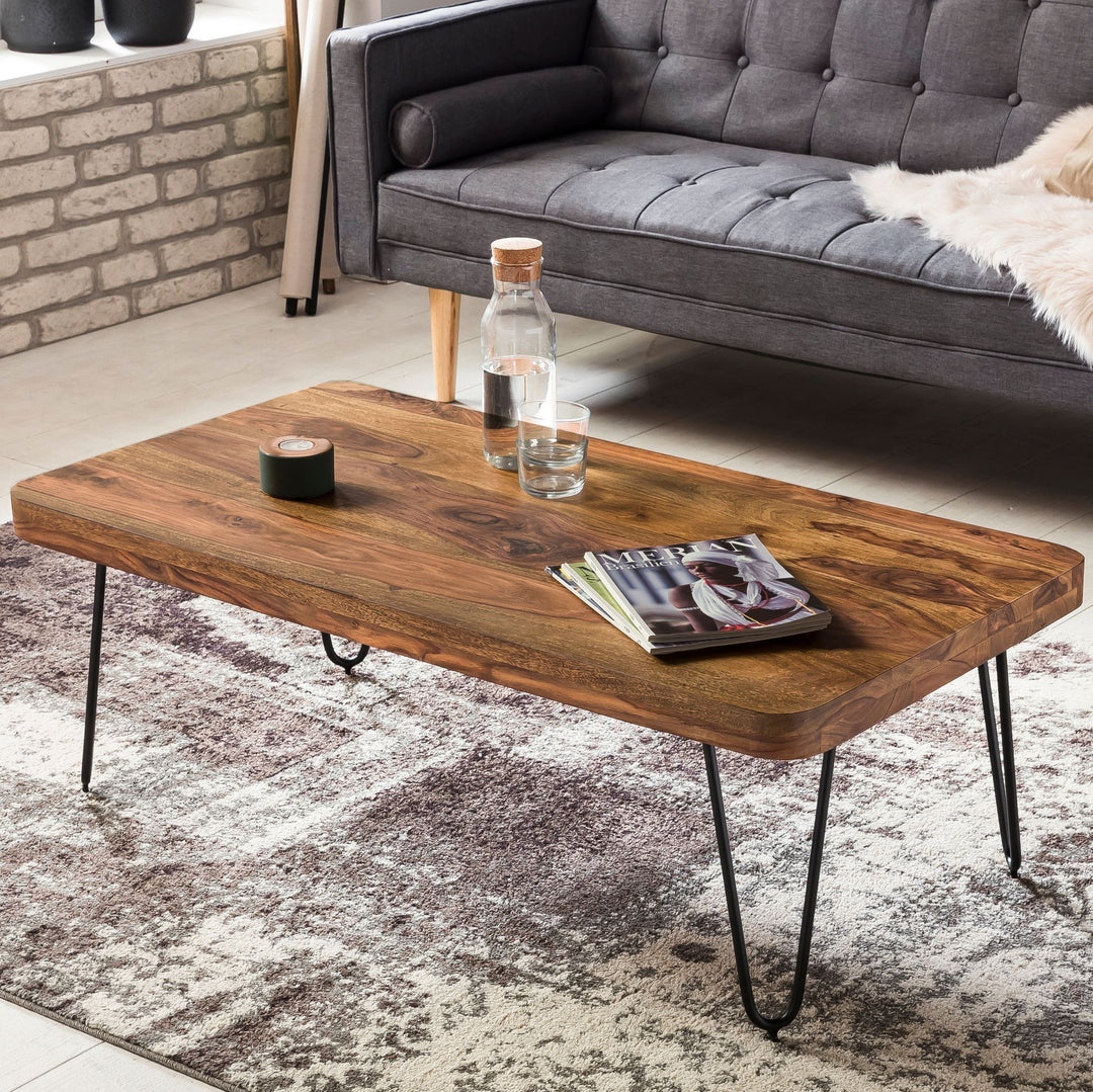 Couchtisch BALU Massivholz_ Rechteckig_ Metallbeine_ handgefertigt_ einzigartige Maserung - KADIMA DESIGN_Farbe_ Braun_ Größe_ 115x60x40 cm_
