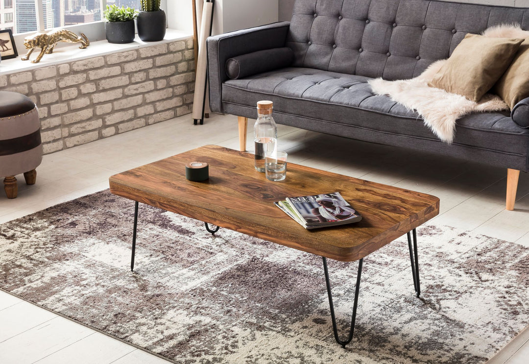 Couchtisch BALU Massivholz_ Rechteckig_ Metallbeine_ handgefertigt_ einzigartige Maserung - KADIMA DESIGN_Farbe_ Braun_ Größe_ 115x60x40 cm_