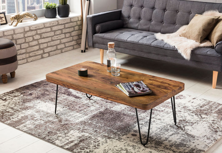 Couchtisch BALU Massivholz_ Rechteckig_ Metallbeine_ handgefertigt_ einzigartige Maserung - KADIMA DESIGN_Farbe_ Braun_ Größe_ 115x60x40 cm_