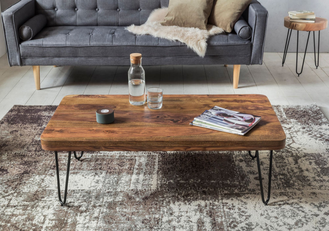 Couchtisch BALU Massivholz_ Rechteckig_ Metallbeine_ handgefertigt_ einzigartige Maserung - KADIMA DESIGN_Farbe_ Braun_ Größe_ 115x60x40 cm_