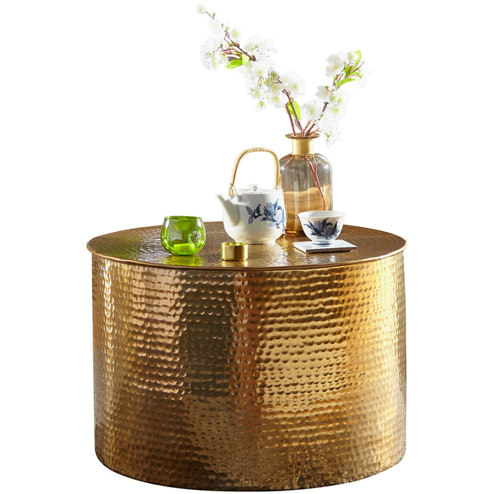 Orient Couchtisch ENNS_ Hammerschlag-Aluminium_ 61 cm Durchmesser_ silberfarben - KADIMA DESIGN_Farbe_ Gold_ Größe_ 61x61x40 cm_