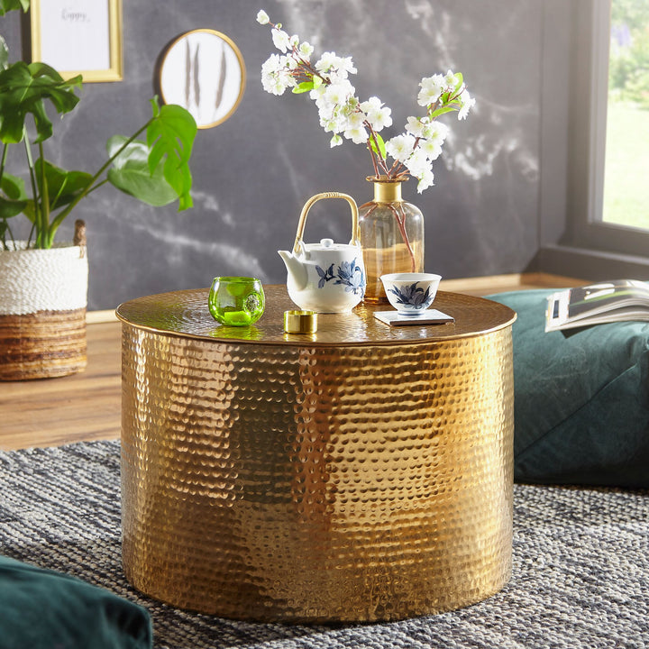 Orient Couchtisch ENNS_ Hammerschlag-Aluminium_ 61 cm Durchmesser_ silberfarben - KADIMA DESIGN_Farbe_ Gold_ Größe_ 61x61x40 cm_