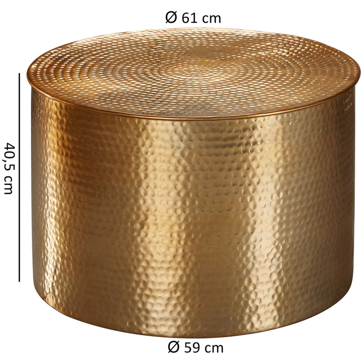 KADIMA DESIGN Orient Couchtisch ENNS - Hochwertiges Aluminium_ Handgefertigtes Unikat mit Hammerschlag-Strukturen_Gold_#sku_BARWL5.483#