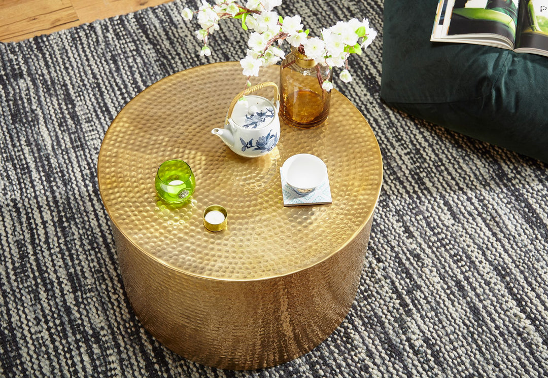 Orient Couchtisch ENNS_ Hammerschlag-Aluminium_ 61 cm Durchmesser_ silberfarben - KADIMA DESIGN_Farbe_ Gold_ Größe_ 61x61x40 cm_